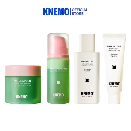 [KNEMO Official] Matcha Latte Skincare Routine - Matcha Bubble Essence, Cleansing Balm, Rice Milk Essence, Cream - Detox, Moisture, Deep Cleanse, Barrier Repair