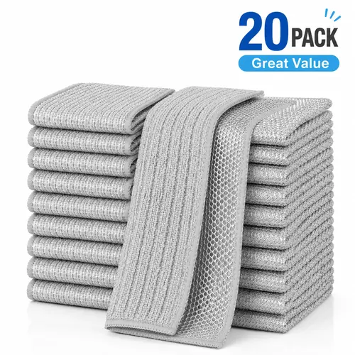 Dual-Sided Wire Cleaning Cloths (10/20 Pack) - 7.9x7.9in Double-Layer Non-Scratch Stainless Steel Mesh Rags, Fast Water Absorption, Soft Wipe Side, Daily Reusable, Protects Nonstick Pans, Stripe Design, Spot Clean Compatible, Cuts Disposable Sponge Waste