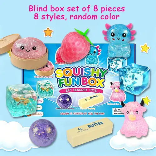 8Pcs Maltose Squishy Stress Relief Toys, Glitter Dumpling Squeeze Sensory Toy Set, Slow Rising Soft Jelly Toy, 8 Different Styles Creative Party Fidget Gift,mid year sale