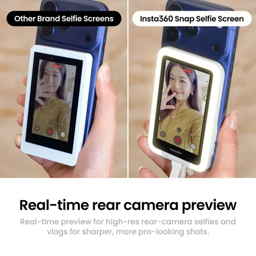 Insta360 Snap Selfie Screen with Light - Smart Selfie Cellphone Accessory for Mobile Devices, iPhone/Android Compatible, Vlogging Use, Touchscreen Control, Wired Instant Connection