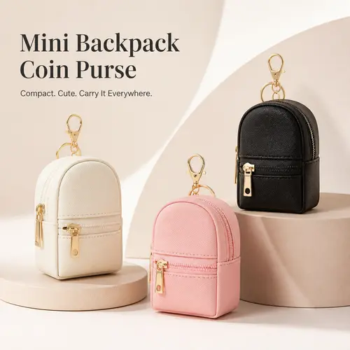PU Multi-Functional Mini Keychain Wallet - Kawaii Coin Holder, Key & Cable Hold, Lipstick Storage Bag, Small Backpack Organizer, Back-To-School Accessory, Mini Useful Gifts Sets