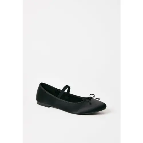 Women's Satin Mary Janes Shoes - Dressy Flats for Women with Bow, Ankle Strap, Smooth Solid Square Toe, Rubber Fabric, All Seasons Comfortable Party Office Footwear