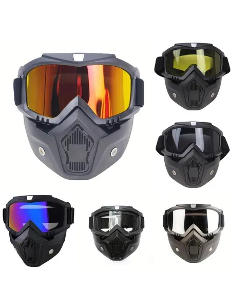 Unisex Detachable Impact-Resistant Skull Face Mask, UV400 Anti-Wind Anti-Sand Full-Face Protective Mask, Goggles for Cycling, Welding & Outdoor Activities
