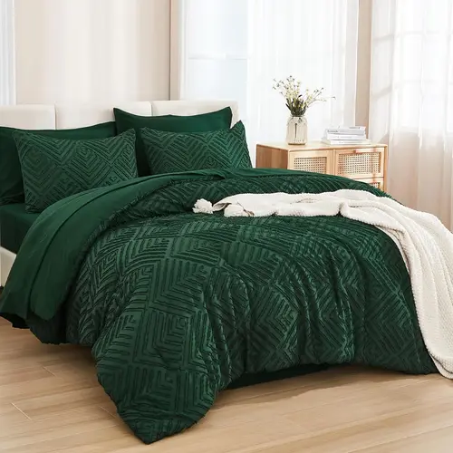 Litanika Queen 7-Piece Boho Tufted Bedding Set - Lightweight Fluffy Comforter, Deep-Fit Queen Sheet Set, All-Season Bedspread, Bohemian Quilt, for Boho Bedroom, Bedroom Decor, Back to School