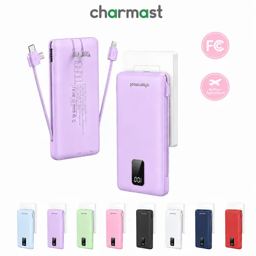 charmast Portable Charger with Built-in Cables and Wall Plug, 10000mAh USB C Portable Power Bank, Potable Phone Charger, Travel Essentials Compatible with iPhones, Samsung Galaxy, iPad, Micro Smartphone Chargeable Compact Charging   #tiktokshopstockup