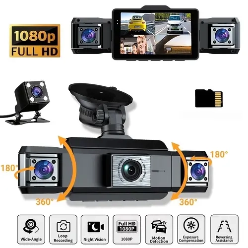 Nuokaiqi 4 Channel Car Dash Cam - 1080P Full HD, 180° Rotatable Lens, Front Rear Left Right 4 Views, Night-Clear Vision, ABS & Metal Build, Optimal Visibility, Rideshare Essential, Dashcams For Cars