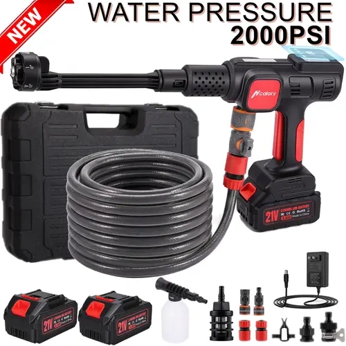 【DealsForYouDays】Cordless Handheld Pressure Washer (2000PSI Copper Motor), Extreme Water Pressure Tool, Powerwashers for Home with 6-in-1 Nozzle, Foam Cannon, 2 Rechargeable Batteries, Armor-Strainer, No Plug-In Cleanup, Car Wash Equipment, Gift Idea