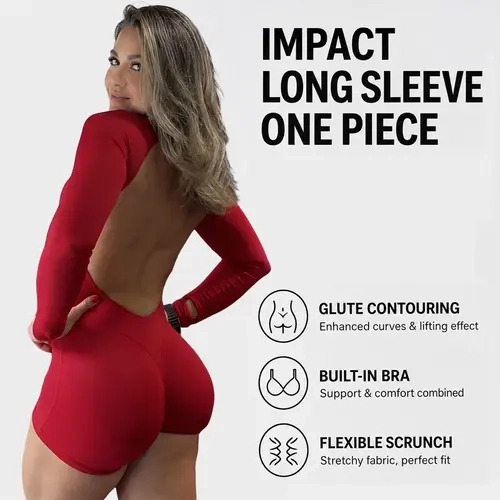 Women's DEEFY Strong Compression Long Sleeve 1-Piece Bodysuit - Spandex Nylon, Hook & Eye Neck, Contour Zones, Fitted Athletic Sporty Yoga Jumpsuit, Basic Gym Wear, [SIZE UP 1], Do Not Dry Clean