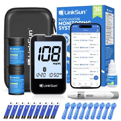 LINKSUN G-427B Wireless Blood Glucose Monitor Kit (Health Monitor) - Glucose Meter, 100 Test Strips, 100 Lancets, Lancing Device, Control Solution, Travel Diabetic Organizer Bag, Large Display, No Coding, High Accuracy, Smart App Easy Tracking gift ideas