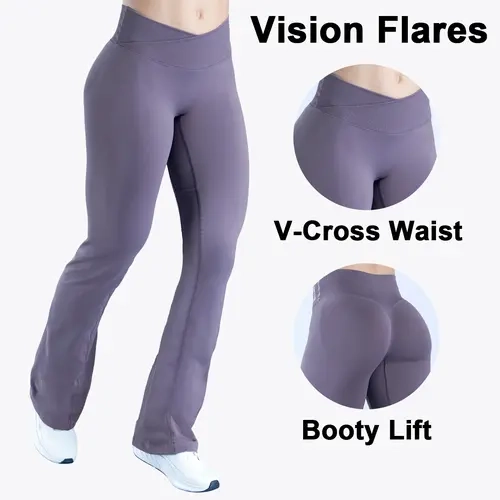Women's Regular Length DEEFY Vision Leggings - Seamless Crossover V-Shape, Butt Lifting, Slim Fit Flare Leg Pants for Gym, Yoga Flare Activewear #BackToSchool