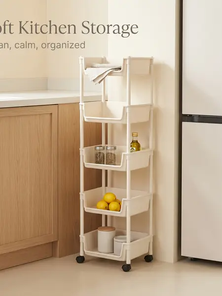 Smooth Lightweight Minimalist Rolling Storage Cart with Wheels, Multi-Layer Adjustable Freestanding Household Racks, Space-Saving Plastic Organizer, Portable Easy-Install Unit for Kitchen,Bathroom - Memorial Day Deals hat