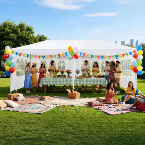 NorthSky 10x20 FT Sturdy Pop Up Canopy Tent, 420D Waterproof UV-Blocking Oxford Fabric, Triangular Top, 3-Level Adjustable Wind-Safe Frame, 78-82" Height Set, 6 Sidewalls, Mosquito Netting, Reinforced Steel Wind Accessories for Wedding Camping