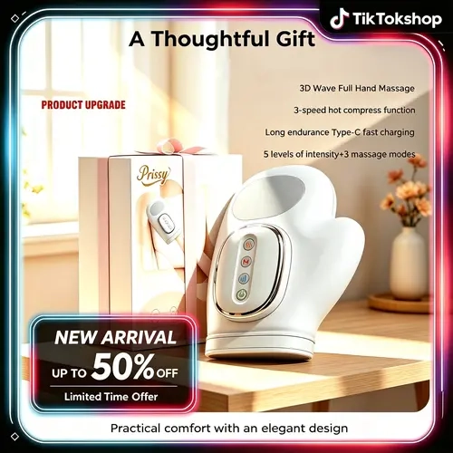 New Generation Hand Massager - Rechargeable Battery Wireless Handheld Cordless Electronic Massage Device with 3 Modes, 5 Intensity Levels, Automatic Timer, Heat Control, Arthritis Relief, Circulation Boost for Office, Home Use, Rechargeable Battery Massag