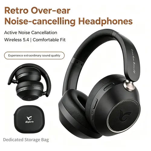 CYBORIS ANC Noise Cancelling Over-Ear Wireless Bluetooth Headset (210g, 45hrs, 500mAh), 3.5mm Jack Audio Headphones with Mics, 1-Touch Safety Awareness Mode, Foldable, Wired Charging Cable, Compatible with iPhone/Android (Tools & Gadgets, Men's Gifts)