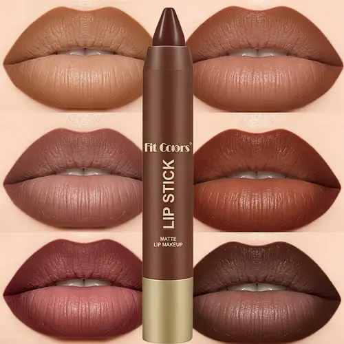 6pcs/set Matte Brown Lipstick, Individual Lipsticks, Waterproof, Non-stick Cup, Soft Texture, Suitable for All Skin Types, Wonderful gift Gloss Lipgloss Makeup Friend Cosmetic Glossy