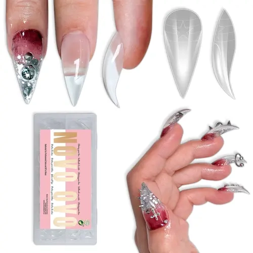 NOVO OVO 【Only some variants come with glue】Halloween Nail Art, Black False Nails, Eagle Claws，Cat Claw Nail Tips, Curved Stiletto Press on Nails with Built-in APEX, PMMA Full Cover Eagle False Nails for Halloween Cosplay & Salon Extension#backtoschool