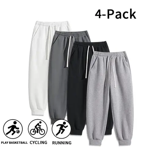 4-Pack Men’s Jogger Sweatpants, Elastic Drawstring Waist, Cuffed Ankles, Loose Athletic Pants for Basketball, Cycling, Running, Sports, and Everyday Wear