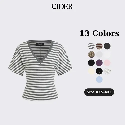 Cider Cotton-blend High Stretch V-neck Short Sleeve Tee