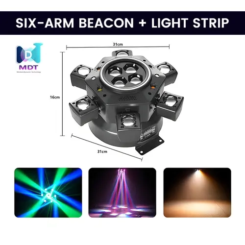 Halloween & Club Gifts Moving Head Dj Lights for Parties, Stage Light 6-in-1 LED RGBW 6 Arms DJ Lights for Parties Support DMX-512 & Sound Activated, Stage Light for Party