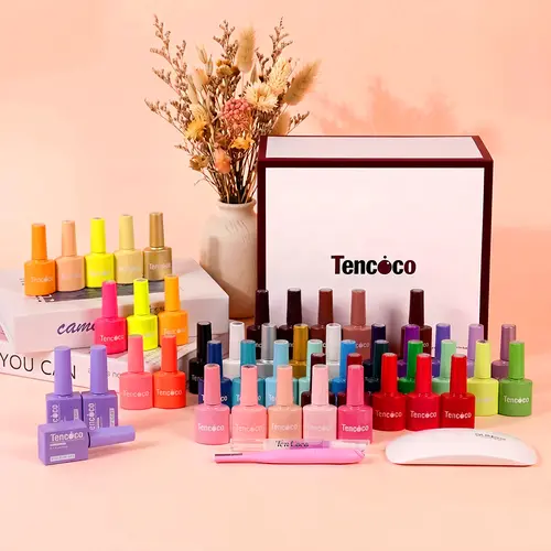 TenCoCo Gel Nail Polish Kit 51PCS - 45 Color Dopamine Gel Polishes, 7ml Each, 12ml Base, Top & Builder Gel, HEMA & TPO Free, UV Cured Long-Lasting Manicure, Cuticle Oil, Mini UV Lamp, Gift