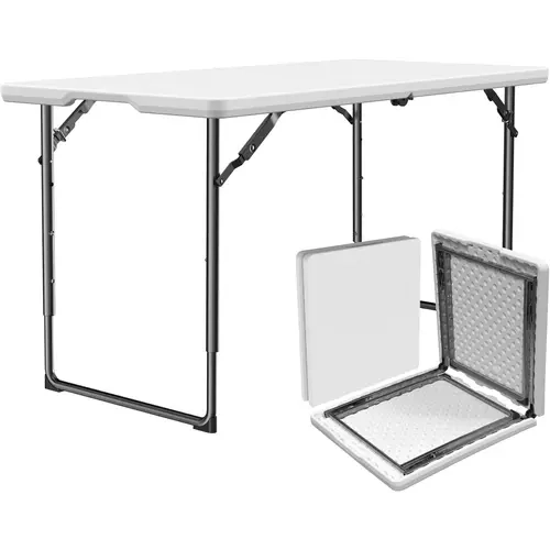 Folding Table 4/6/8ft - Heavy Duty Plastic Table with Handle, Foldable & Portable, Fold-in-Half Utility Tables for Outdoor, Dining, Wedding, Events, Indoor, Picnic, Camping, Party (White)