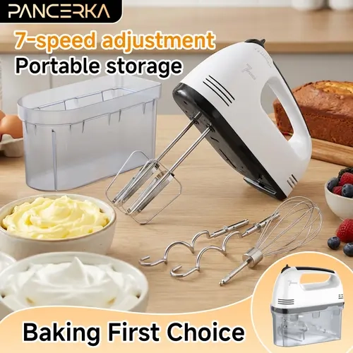 PANCERKA Corded Electric Hand Mixer - 7-Speed Control Food Beater, 3 Stainless Steel Attachments (2 Dough Hooks, 1 Whisk), 110V Power Boost, Snap-On Storage Case, Effortless Mixing for Cake Making, Commercial Use