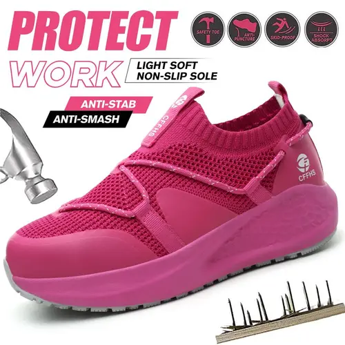Women's Non Slip Work Shoes- Steel Toe, Puncture Resistant, Lightweight Breathable Safety Sneakers for Workers, Nurses Standing All Day (Walking Shoes)