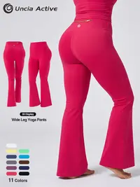 Uncia Active Women's 29.5 In High Waist Gold-Colored Zippered Pocket Flare Leggings - Elastane, Fitted Minimalist Bridal Basic Activewear for Yoga, Fitness, Summer Wins, Try it Womenswear Bottoms
