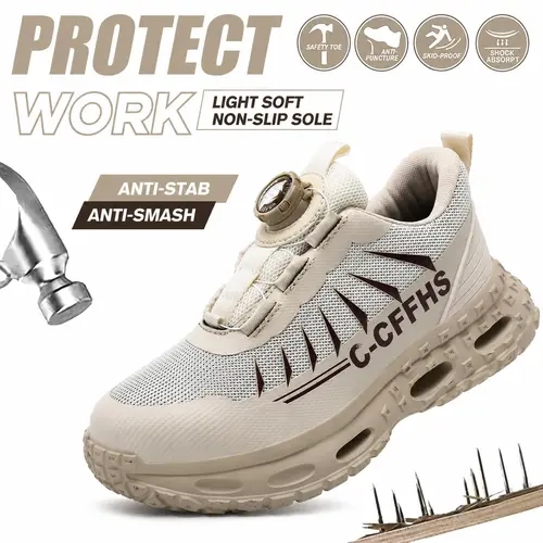 Women's Polyester Round Toe Slip-On All-Seasons Safety Work Shoes - Anti-Smash Steel Toe, Puncture Resistant, Lightweight, Breathable, Non-Slip Solid Color Footwear for Nurses Standing All Day