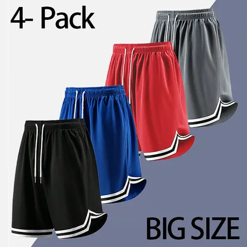 Plus Size Men's Bermuda-Length Basketball Shorts - Loose Fit, Quick Dry Polyester Activewear Bottoms, Lightweight Casual-Style Professional Sports Bottoms for Fitness Running & Commuting