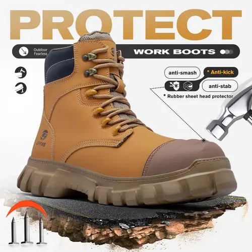 Men's Steel Toe Work & Safety Shoes - Leather Mix, Anti-Smash, Anti-Puncture, Slip-Resistant, Breathable Mesh, Black Closed-Toe, Sturdy, Shock-Absorbing Workwear Footwear for Construction Workers, Steel Cap Work & Safety Footwear, Sturdy Work & Safety Foo