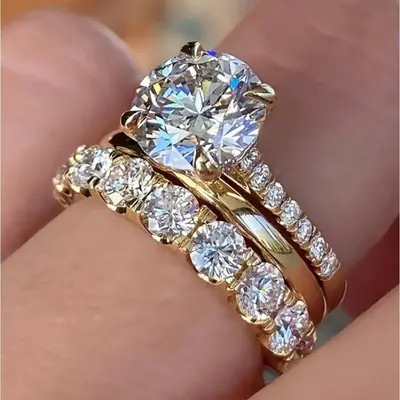 Women's 3-Pack Gold-Plated Stackable Multi-Ring Set, Elegant Rhinestone Decorated All-Match Jewelry for Women, Rhinestone Statement Rings