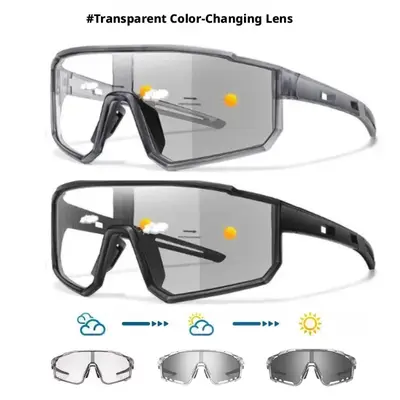 Unisex Photochromic Cycling Sunglasses, Windproof UV Protection Sports Eyewear, Day Night Outdoor Glasses for Road Bike Hiking