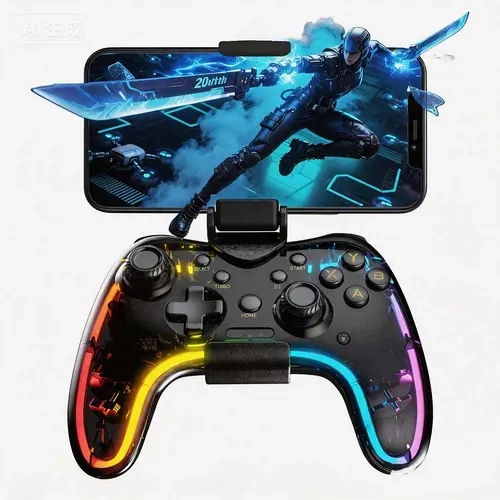 Gammeefy Adjustable Transparent Wireless Game Joystick Controller - Responsive Button Gaming Accessory for Nintendo Switch/Lite/OLED, Android Smartphone, with Breathing LED, Turbo, Wake-Up Function, Multi-Platform App Support