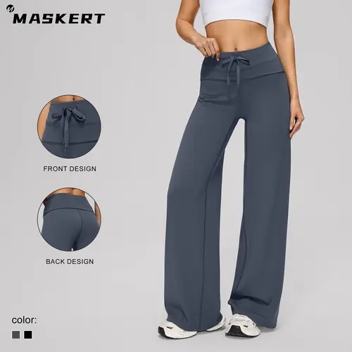MASKERT Women's High Waisted Wide Leggings Tummy Control Butt Lifting for Training & Casual Wear summervibes summerwins Loose Athletic Trousers Athleisure Style Bottoms High Elastic Activewear Athleisure Fitness Pants Active Gym Pants
