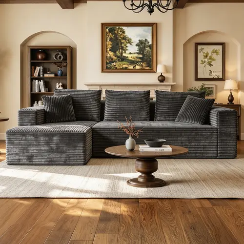 108” Modular Sectional Couch, L-Shape Cloud Sectional Couch with Chaise/Deep Seat/Armrest/Plush Corduroy Fabric, No Assembly Required, Space-Saving, Boneless Compression Couches for Living Room, Modern Convertible Sofa