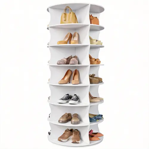 7-Tier Curved Multi-Tier Vertical Shoe Display Rack - 360-Degree Spinning 360-Rotatable Shoe Storage, Floor-Mounted Home Organizer for Small Entryway Spaces