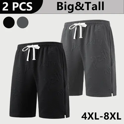 4XL–8XL Plus Size Men Jacquard Letter Casual Shorts — Extra Wide Loose Fit with 3D Print, Adjustable Drawstring Elastic Waist, Suitable for Casual Sports and Outdoor Walks
