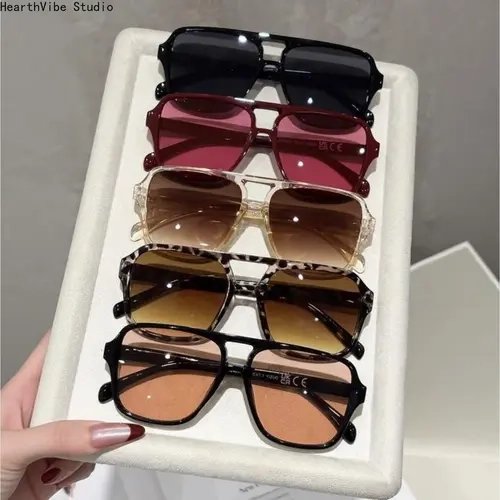 Women's 5pc Oversized Geometric Plastic Frame Sunglasses Set - Lightweight Plastic, Fashionable Frames, Street Style, Geometric-Pattern, Casual Sports Eyewear, Unisex Accessories, 5 Looks in 1, Back to School Gifts