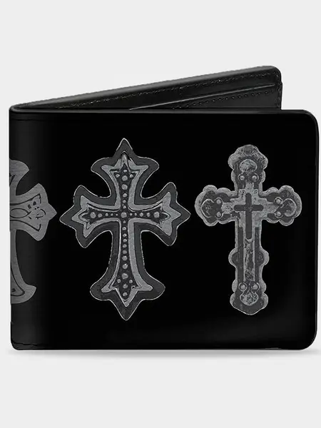 BUCKLE-DOWN  Mens Crosses Bifold Wallet, Black Combo