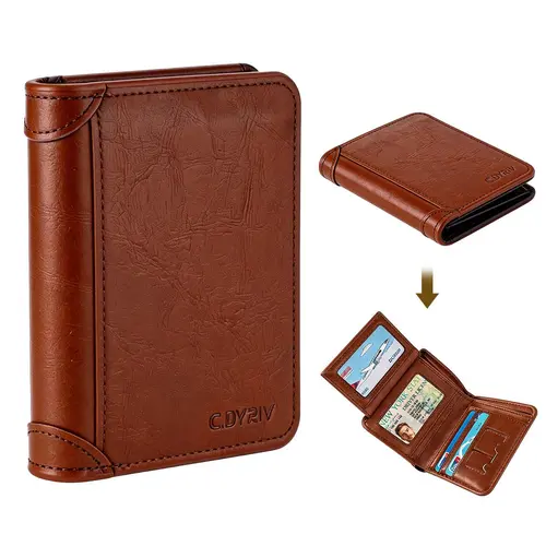 Men's Aged Vintage Casual Leather Compact Short Wallet - RFID Theft Proof Credit Card Holder with Flap, Snap Closure, Card Holder Slots, Less Pocket Bulk, Everyday Mini Pouch, Ideal Birthday Gift