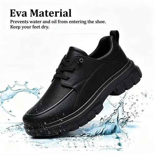 Men's Black Anti-Slip Closed Casual Formal Oxford Footwear - 1-Step-On, Comfortable Waterproof Business Shoes, Easy to Match All-Seasons Office Commuting Work & Safety Footwear
