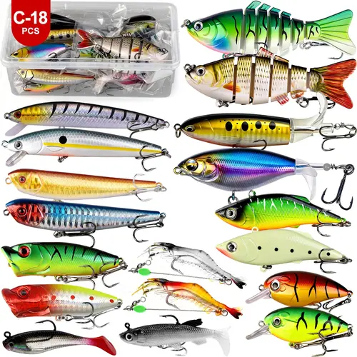18/36 Pcs Mixed Fishing Lures Kit, Including Minnow, Popper and Crankbait Topwater Lures with Hooks for Freshwater and Saltwater Trout, Bass and Salmon Fishing Fishing Lure Set