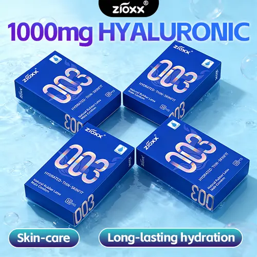 Zioxx 003 Men's Latex Condoms, 10-Pcs 0.045mm Ultra-Thin Low Odor Prophylactics, Smooth, Hyaluronic Acid Lubricated for Hydration, Secure Comfort Fit, Soft Skin-Feel, for Couples, First-Time Premium Users, Easy to Clean