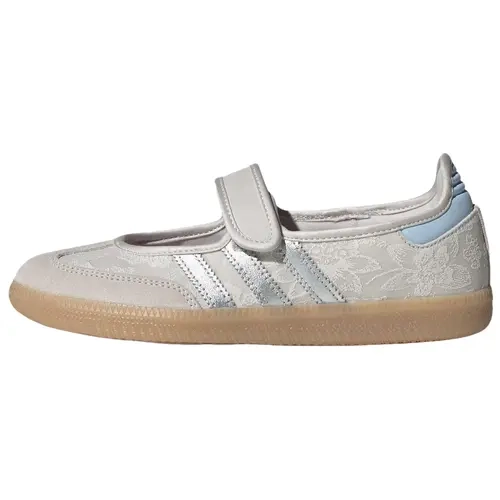 Adidas Women's Samba Jane 'Liberty London' Premium Leather Sneaker - Chalk Pearl Silver Metallic, Low Profile, Cushioned Sole, Streetwear Ready, Everyday Wear, Refined Casual Footwear