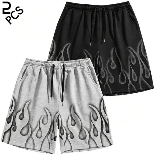 Men’s 2-Pack 5-in Athletic Gym Shorts, Sporty Chic 1990s Aesthetic Graphic Casual Street Shorts with Elastic Waistband, Drawstring, Matching Y2K Hip-Hop Menswear Design