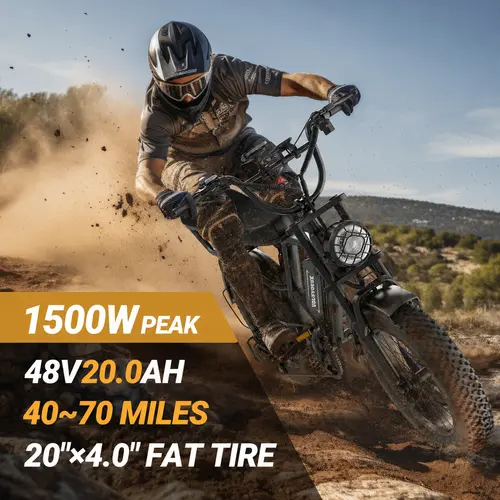 【Dude Dealz Exclusive】【VOLTVOGUE 】Electric Bike | Peak Power 1500W | Full Suspension | Top Speed 31 MPH | Range 40-70 Miles | 48V 20Ah Removable Battery | 2-Seater Design | LED Headlights | 20-Inch All-Terrain Fat Tires | UL 2849 Certified【BK20】