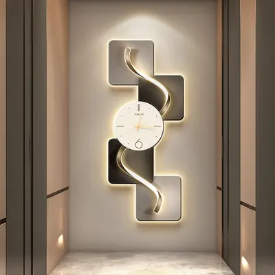 Homary 39.4" Large Silent MDF Wall Clock - Light Modern Abstract Geometric Home Decor, Wall Art for Living Room Decorations