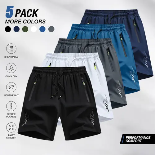 TOOTD Selection Men's 5-Piece Daily Rotation Quick Dry Shorts Set - Male Clothing, Sporty Chic Colorblock Clean Athletic Shorts, 7 in Inseam, Zipper Pockets, Drawstring, Lightweight 150 GSM, Easy to Style, Sizes 28½–34½