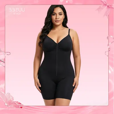 BBEUU Women's Seamless Bodysuit – Lift Bust, Tummy & Hip Shaper, Open Crotch + Front Zipper for Easy Wear & Toilet Access, Adjustable Straps, Breathable All-Day Comfort Shapewear